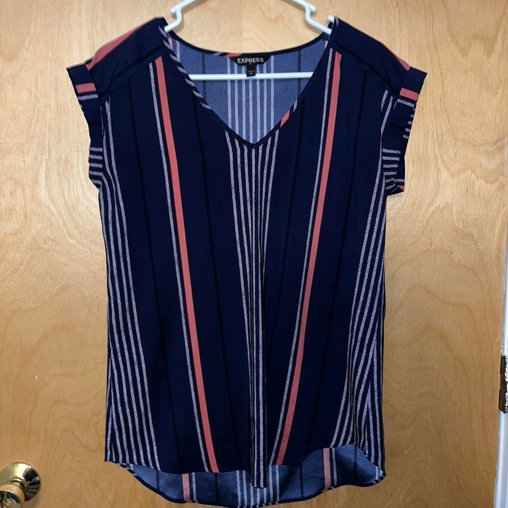Express Blue and Pink Striped Short Sleeve Dress Shirt- Size Small